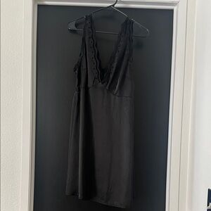 Nasty Gal Black Lace-Trim Satin Mini Dress